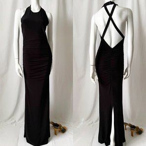 Y2K Black Ruched Backless Trumpet Dress